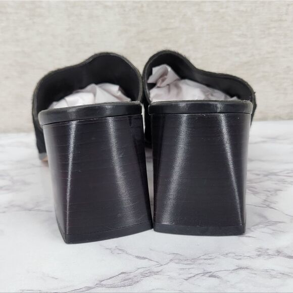 Brighton Tilly Italian Leather Calf Hair Women's Black Heeled Sandals Mules - Picture 6 of 10